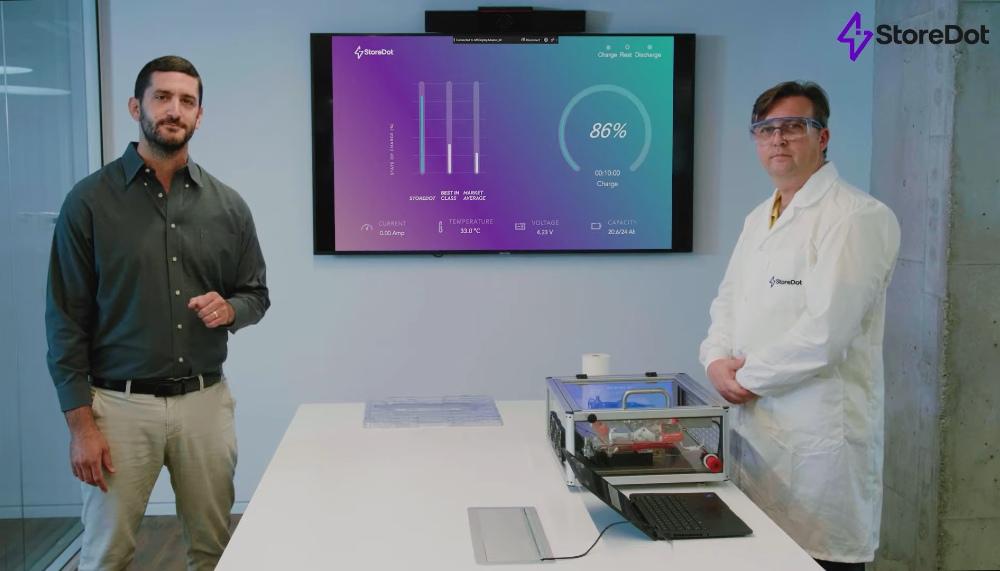 storedot battery charging demo adds 100 miles of charge in five minutes